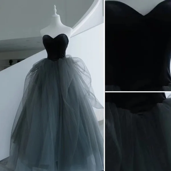 Classy Black Prom Dresses 2023 Ball Gown Strapless Sleeveless Backless Prom Floor-Length / Long Formal Dresses