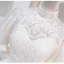 Modest / Simple Elegant Ivory Lace Flower Satin Wedding Dresses 2023 Ball Gown High Neck Short Sleeve Bow Sash Floor-Length / Long Wedding