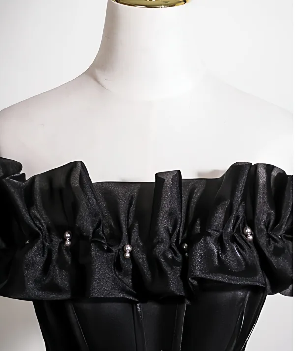 Vintage Schwarz Satin Ballkleider 2025 Ballkleid Off Shoulder Ärmellos Rückenfreies Lange Ball Festliche Kleider