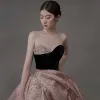 High-end Blushing Pink Beading Sequins Prom Dresses Ball Gown 2022 Sweetheart Sleeveless Backless Split Front Court Train Formal Dresses