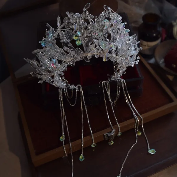 Charmant Argenté Fait main Cristal Tiare Mariage Accessoire Cheveux Mariage 2025