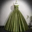 Fashion Sage Green Satin Prom Dresses 2025 Ball Gown Strapless Sleeveless Backless Floor-Length / Long Formal Dresses