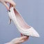 Elegante Abrikoos / Beige Parel Huwelijk Pumps Hoge Hakken 2025 7 cm Naaldhakken / Stiletto Spitse Neus Bruidsschoenen