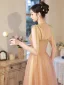 Modest / Simple Champagne Homecoming Graduation Dresses 2024 A-Line / Princess Spaghetti Straps Sleeveless Backless Tea-length Formal Dresses