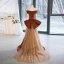 Chic / Belle Marron Organza Satin Robe De Bal 2023 Trompette / Sirène De l'épaule Sans Manches Dos Nu Noeud Train De Balayage Promo Robe De Ceremonie