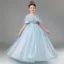 Chic / Beautiful Sky Blue Beading Sequins Birthday Flower Girl Dresses 2024 Ball Gown Scoop Neck Short Sleeve Floor-Length / Long Tulle