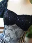 Vintage / Retro Navy Blue Beading Sequins Printing Prom Dresses 2024 Ball Gown Square Neckline Short Sleeve Backless Floor-Length / Long Prom Formal Dresses
