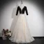 Exquisite Black Rhinestone Prom Dresses 2026 A-Line / Princess V-Neck 3/4 Sleeve Backless