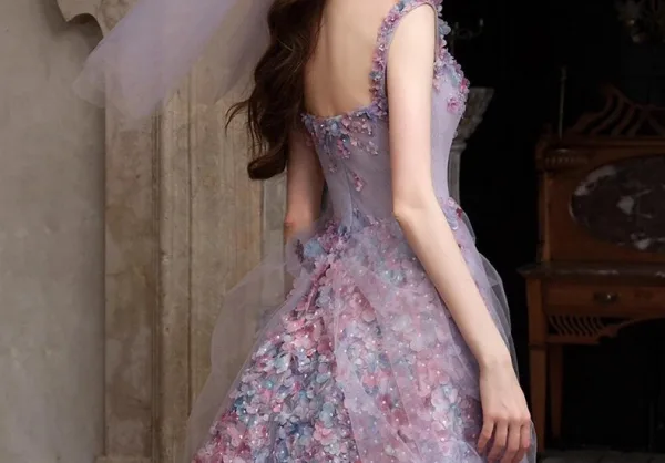 Flower Fairy Multi-Colors Appliques Prom Dresses 2026 A-Line / Princess Spaghetti Straps Sleeveless Backless Floor-Length / Long Prom Formal Dresses
