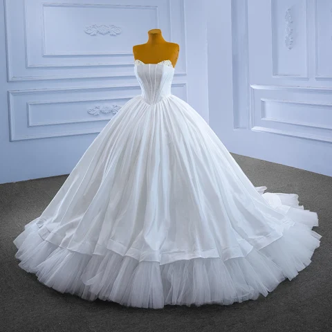 High-end White Pearl Wedding Dresses 2022 Ball Gown Strapless Sleeveless Backless Court Train Wedding