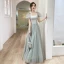 Simple Vert Cendré Robe Demoiselle D'honneur 2022 Princesse Encolure Carrée Manches Courtes Dos Nu Longue Demoiselle D'honneur Robe De Ceremonie