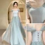 Simple Vert Cendré Robe Demoiselle D'honneur 2022 Princesse Encolure Carrée Manches Courtes Dos Nu Longue Demoiselle D'honneur Robe De Ceremonie