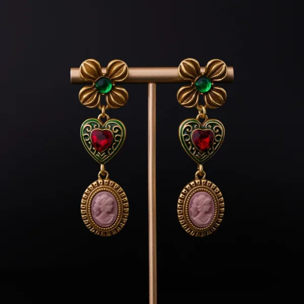 Vintage / Retro Medieval Brown Handmade  Heart-shaped Flower Alloy Prom Earrings Necklaces Accessories 2025