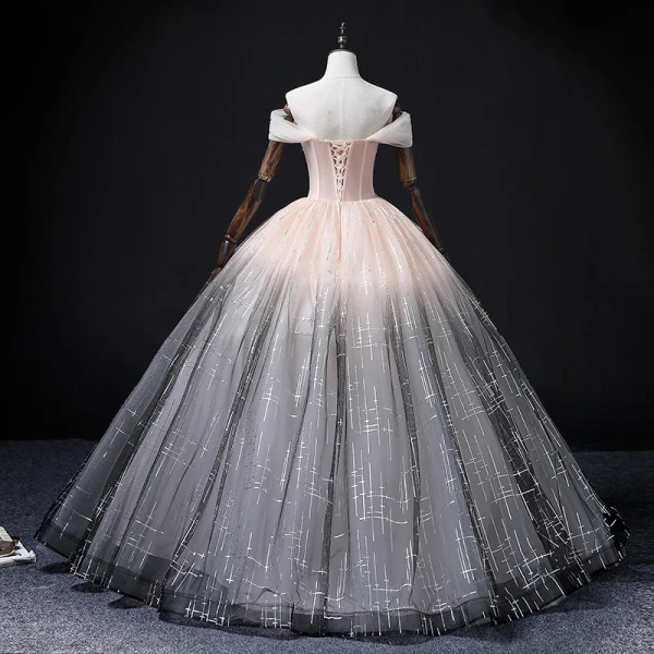 Charmant Dégradé De Couleur Rougissant Rose Robe De Bal 2022 Robe Boule De l'épaule Perlage Paillettes Sans Manches Dos Nu Longue Robe De Ceremonie