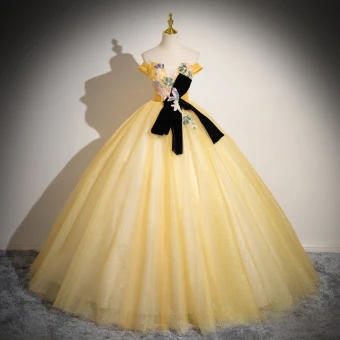 Elegant Gold Beading Sequins Lace Flower Prom Dresses 2024 Ball Gown Strapless Sleeveless Bow Backless Floor Length Long Prom Formal Dresses