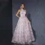 Chic / Beautiful Blushing Pink Lace Flower Prom Dresses 2025 A-Line / Princess High Neck Sleeveless Floor-Length / Long Formal Dresses