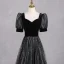 Bling Bling Noire Faux Diamant Paillettes Robe De Bal 2024 Princesse Encolure Carrée Manches Courtes Dos Nu Longue Promo Robe De Ceremonie
