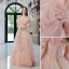 Chic / Beautiful Blushing Pink Ruffle Prom Dresses 2022 A-Line / Princess Off-The-Shoulder Short Sleeve Backless Floor-Length / Long Formal Dresses