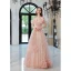 Chic / Beautiful Blushing Pink Ruffle Prom Dresses 2022 A-Line / Princess Off-The-Shoulder Short Sleeve Backless Floor-Length / Long Formal Dresses
