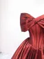 Elegant Burgundy Satin Prom Dresses 2025 Ball Gown Bow Off-The-Shoulder Short Sleeve Backless Floor-Length / Long Prom Formal Dresses