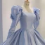 Illusion Himmelblau Satin Winter Ballkleider 2023 Ballkleid Eckiger Ausschnitt Lange Ärmel Rückenfreies Schleife Kapelle-Schleppe Ball Festliche Kleider