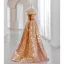 Sparkly Gull Paljetter Sløyfe Sash Ballkjoler 2024 Prinsesse Kjæreste Uten Ermer Ryggløse Feie Tog Formelle Kjoler