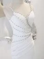 Sexy Blanche Perle Faux Diamant Fendue devant Robe De Soirée 2023 Trompette / Sirène Bretelles Spaghetti Sans Manches Dos Nu Longue Soirée Robe De Ceremonie