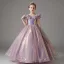 Sparkly Lilac Pearl Sequins Birthday Ball Gown Flower Girl Dresses 2024 Scoop Neck Short Sleeve Floor-Length / Long