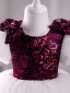 Chic / Belle Bordeaux Paillettes Anniversaire Robe Ceremonie Fille 2024 Robe Boule Encolure Dégagée Gonflée Manches Courtes Longue Robe Ceremonie Fille