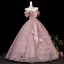 Traumhaft Rosa Applikationen Stickerei Ballkleider 2026 Ballkleid Off Shoulder Kurze Ärmel Rückenfreies Lange Festliche Kleider