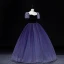 Vintage / Retro Purple Prom Dresses 2022 Ball Gown Square Neckline Puffy Short Sleeve Backless Floor-Length / Long Prom Formal Dresses