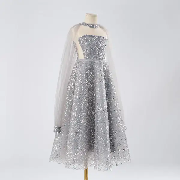Sparkly Silver Sequins Birthday Flower Girl Dresses 2025 A-Line / Princess Strapless Sleeveless Backless Floor-Length / Long Flower Girl Dresses