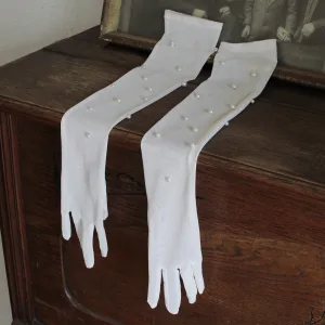 Vintage Retro Ivory Pearl Wedding Bridal Gloves 2025 Tulle