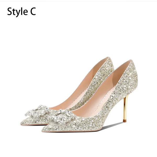 Glitzernden Rosa Strass Pailletten Brautschuhe 2024 8 cm Stilettos Spitzschuh Hochzeit Pumps Hochhackige