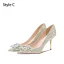 Glitzernden Rosa Strass Pailletten Brautschuhe 2024 8 cm Stilettos Spitzschuh Hochzeit Pumps Hochhackige