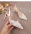 Charming White Lace Flower Rhinestone Pearl Wedding Shoes 2023 8 cm Stiletto Heels Pointed Toe Wedding Sandals High Heels