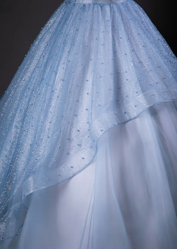 Bling Bling Sky Blue Bow Pearl Sequins Prom Dresses 2026 Ball Gown Spaghetti Straps Sleeveless Backless Floor-Length / Long Formal Dresses