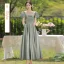 Simple Vert Cendré Satin Robe Demoiselle D'honneur 2022 Princesse Manches Courtes Dos Nu Noeud Longue Robe Demoiselle D'honneur