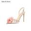 Fashion Champagne Pearl Appliques Sequins Womens Sandals 2023 10 cm Stiletto Heels Pointed Toe Prom Sandals High Heels