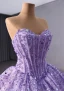 High End Charmant Lavendel Perlenstickerei Pailletten Ballkleider 2024 Ballkleid Bandeau Ärmellos Rückenfreies Sweep / Pinsel Zug Ball Festliche Kleider