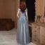 Charming Grey Beading Flower Lace Evening Dresses 2023 A-Line / Princess Off-The-Shoulder Sleeveless Backless Floor-Length / Long Evening Party Formal Dresses