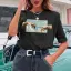 Casual Women Tops Black Printing T-Shirts 2021 Scoop Neck 1/2 Sleeves Loose Cotton Summer Tee