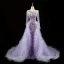 Luxe Charmant Lavande Fait main Perlage Faux Diamant Percé Robe De Soirée 2023 Trompette / Sirène Encolure Dégagée Manches Longues Tribunal Train Soirée Robe De Ceremonie