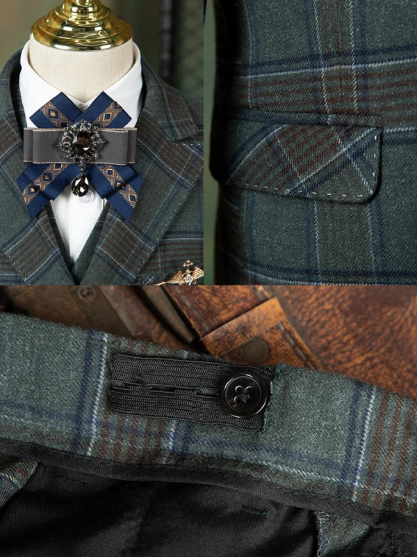 Ink Blue Plaid 6-piece Boys Wedding Suits 2022 Long Sleeve Body Jewellery Coat Pants Shirt Tie Vest