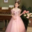 Chic / Beautiful Blushing Pink Beading Sequins Birthday Flower Girl Dresses 2024 A-Line / Princess Scoop Neck Short Sleeve Floor-Length / Long