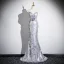 Sexy Scintillantes Argenté Paillettes Appliques Robe De Soirée 2025 Trompette / Sirène Bustier Sans Manches Dos Nu Longue Soirée Robe De Ceremonie