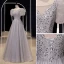 Scintillantes Argenté Gris Glitter Paillettes Robe De Bal 2023 Princesse Encolure Dégagée Manches Courtes Dos Nu Longue Promo Robe De Ceremonie