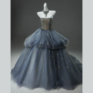 High End Mørk Marineblå Beading Gripende Ruffles Ballkjoler 2024 Ballkjole Strapless Uten Ermer Ryggløse Domstol Tog Ball Formelle Kjoler