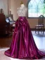 Fashion Fuchsia Beading Rhinestone Sequins Satin Prom Dresses 2024 A-Line / Princess V-Neck Sleeveless Backless Floor-Length / Long Prom Formal Dresses