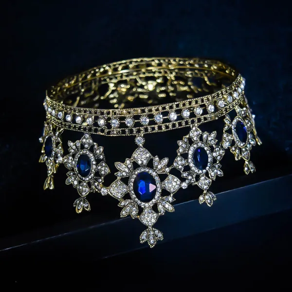 Fashion Royal Blue Crystal Rhinestone Wedding Crown 2022 Alloy Bridal Hair Accessories